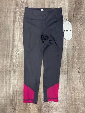 Diadora Black Leggings with Pink Hem Panels - Girls